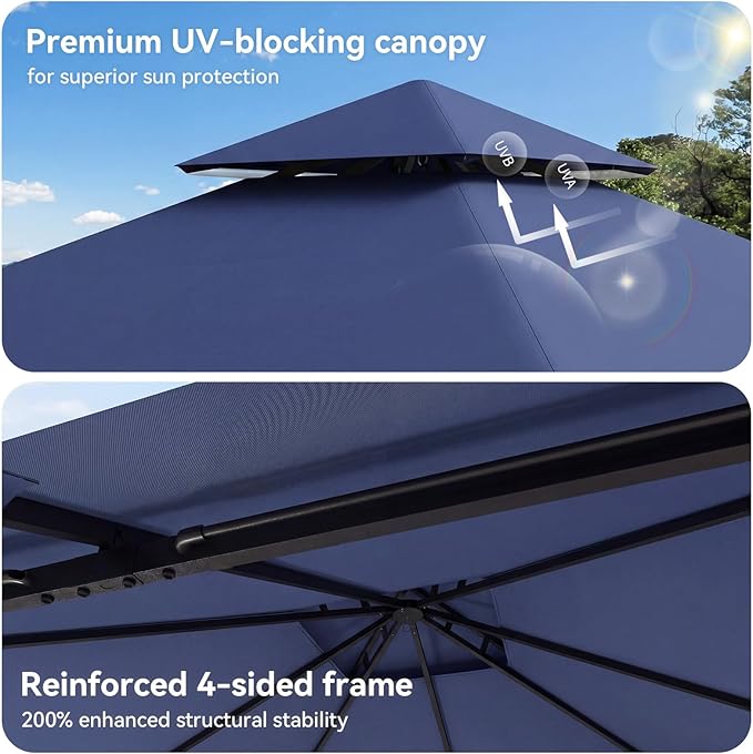 8'x8' Gazebo, Outdoor Gazebo Metal Frame Canopy with Double Roofs, Heavy Duty Patio Tent Shelter with Mosquito Netting and Privacy Screen for Backyard, Blue