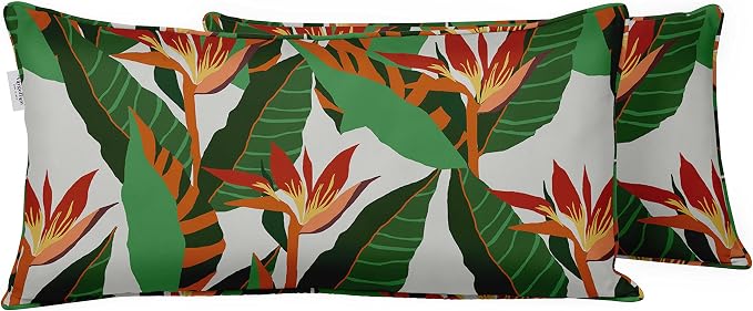 Indoor/Outdoor Polyester Fabric Lumbar Pillow Cover, All-Weather Waterproof Rectangular Cushion Case for Patio Furniture, 12 x 24 Set of 2 - Tropical-14