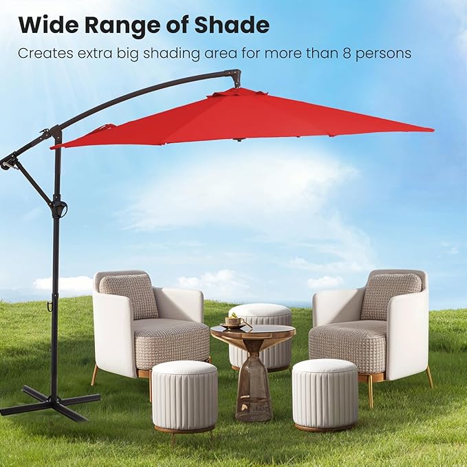 10FT Patio Umbrella, Outdoor Offset Cantilever Umbrella with Sturdy 8 Ribs, Easy Tilt Adjustment for Backyard Pool Garden,Orange
