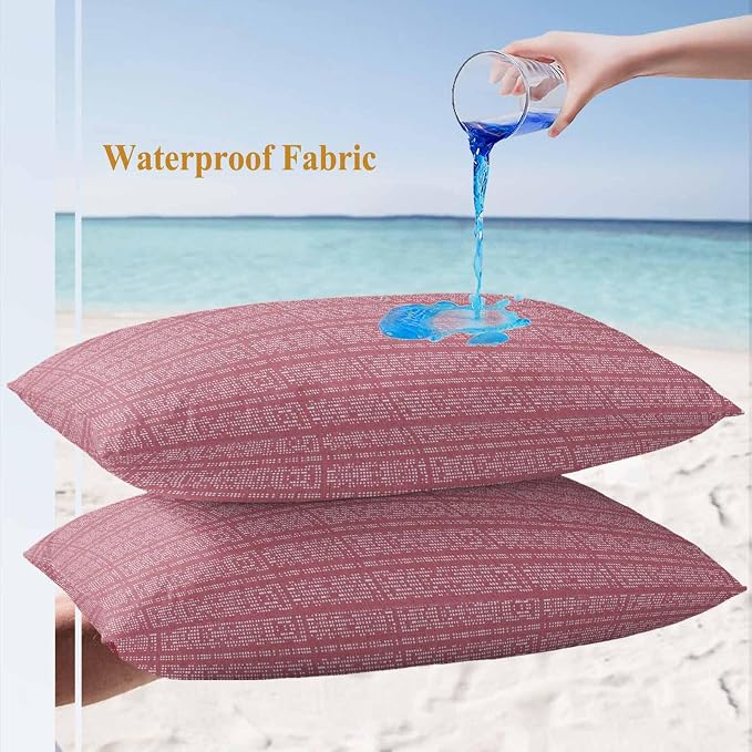 Outdoor Waterproof Throw Pillow Covers Set of 2 Pink Stripes Grain Lumbar Pillowcases 20x12 Inches Solid Color Decorative Pillows Cushion Case Patio Pillows for Couch Bed Chair Garden