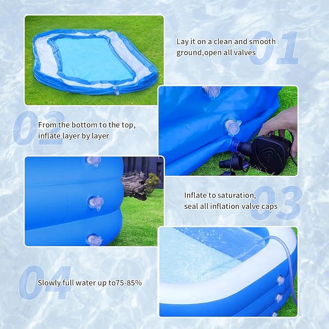 Inflatable Swimming Pool, Large Blow up Pool, Above Ground Swimming Pool for Family, Pools for Kid, 150 x 72 x 22 inch Full-Sized Inflatable Pool for Toddler for Outdoors, Backyard