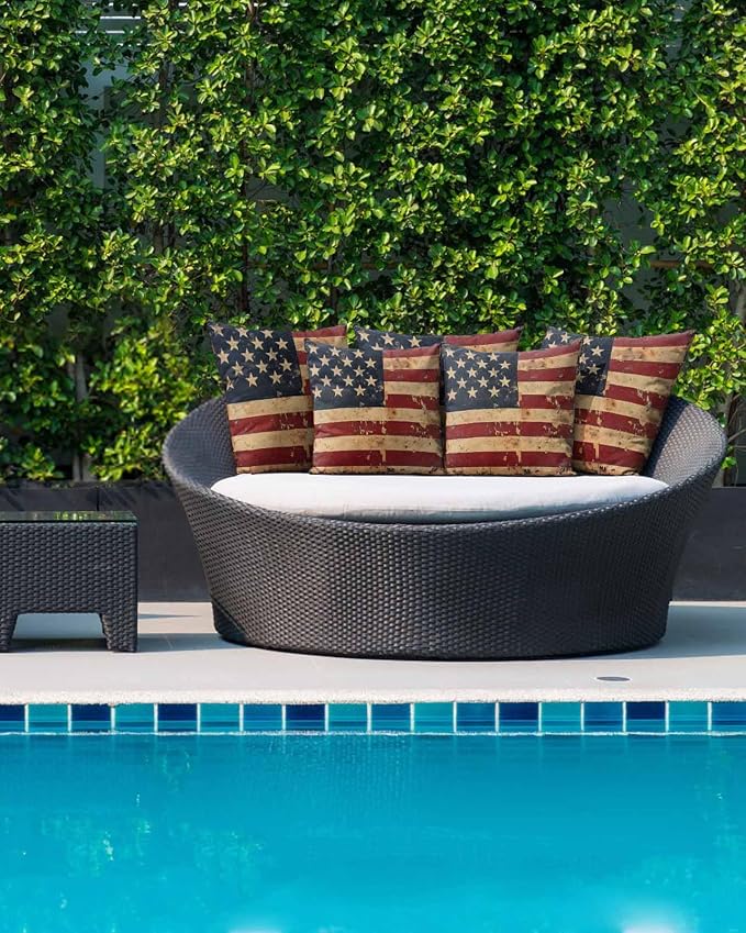 Outdoor Waterproof Throw Pillows Old Vintage American Flag Patriot Patio Pillows Pack of 2,Decorative Pillow Covers with Insert,Pillow Cushion Case for Garden Couch Sofa Stars and Stripes
