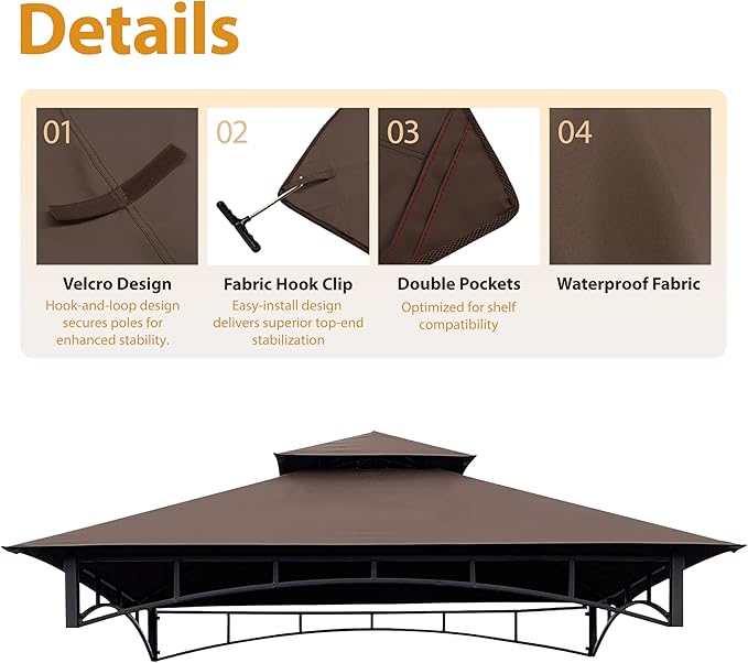 Coastshade Replacement Gill Gazebo BBQ Canopy Top for Model #L-GG001PST-F,8x5 Gazebo Grill Canopy BBQ Gazebos Top Only(Brown)