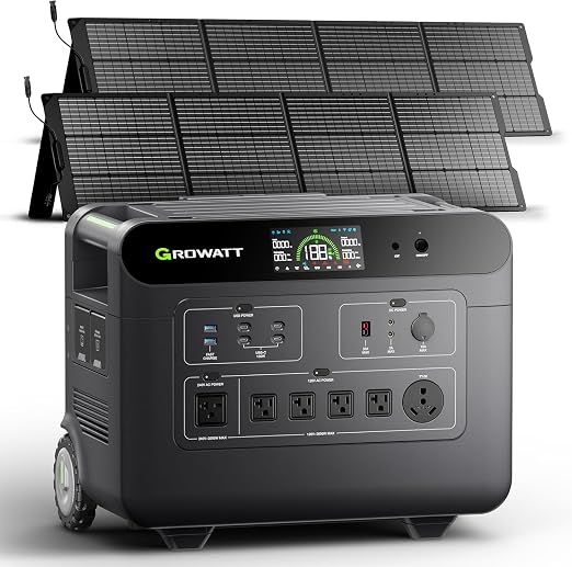 GROWATT HELIOS 3600 Portable Power Station with 400W Solar Panel, 3600Wh LFP Battery, Expandable to 240V/7200W AC Output, Up to 36kWh, Solar Electric Generator for Whole House Backup, RVs, Emergencies