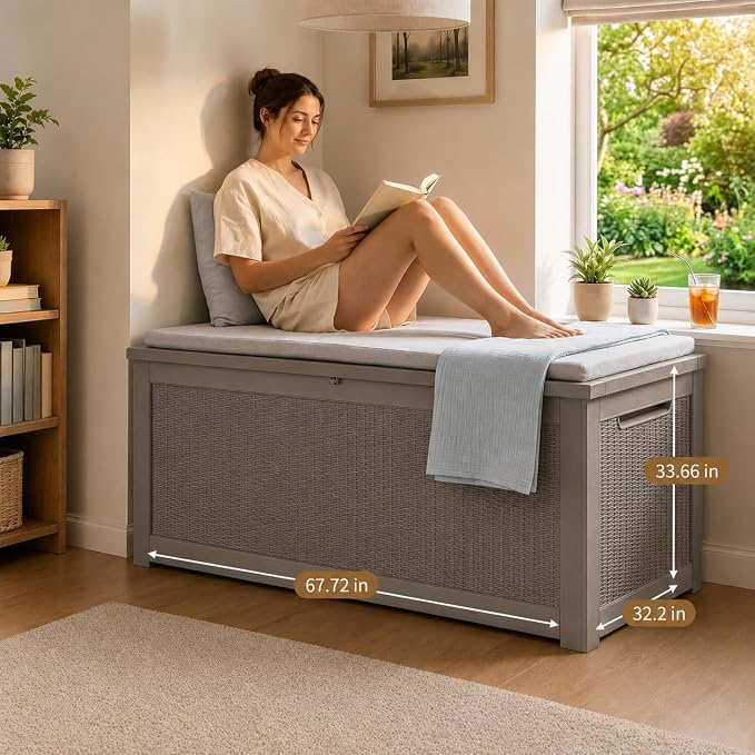 320 Gallon Outdoor Storage Box Resin Deck Box All Weather Waterproof Large Lockable Storage Container Deck Box for Patio Furniture, Garden Tools, Lockable, Gray