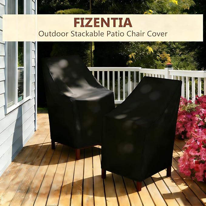 High Back Patio Chair Cover,Waterproof Covers for Stackable Dining Chairs,Outdoor Patio Furniture Seating Set Shield (25.6" L x 29.5" W x 47"H,2-Pcs)