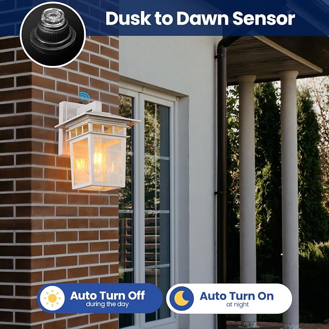 Dusk to Dawn White Outdoor Light Fixtures Wall Mount Seeded Glass