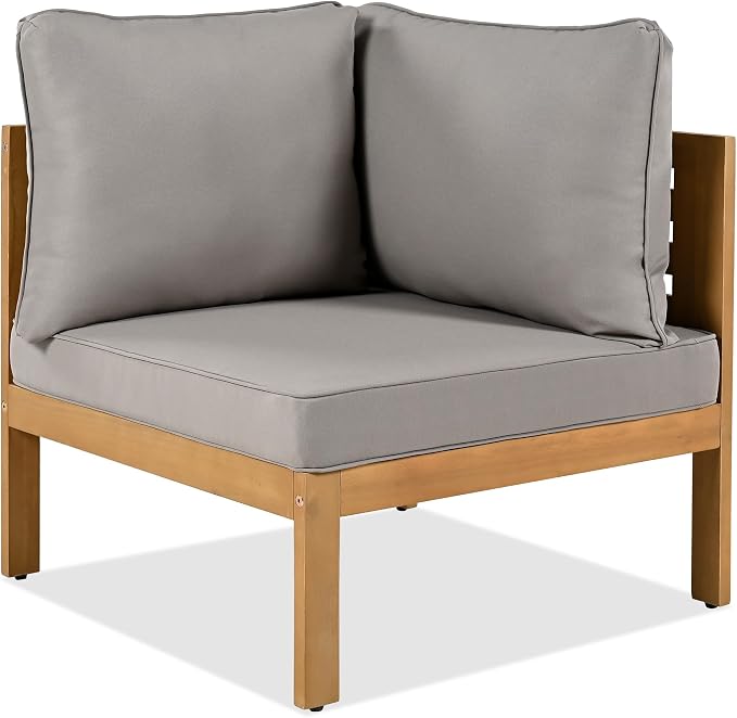 Merax Outdoor Patio Furniture Set 5 Seats, L-Shaped Outdoor Sectional Corner Sofa Set, Acacia Wood Conversation Sets with Washable Cushions & Coffee Table, Patio Furniture for Backyard, Porch, Grey