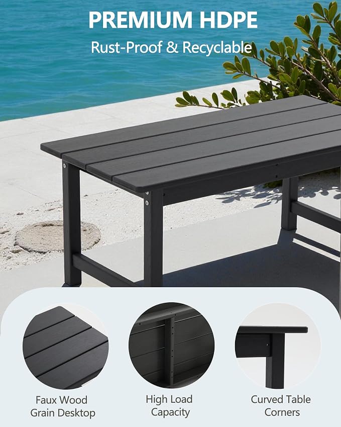 HDPE Outdoor Patio Furniture Set, 5-Piece Sofa Set with Loveseat Couch, 2 Armchairs & Coffee Table, Weatherproof Conversation Set with Cushions, All-Weather Waterproof, for Garden, Porch & Backyard