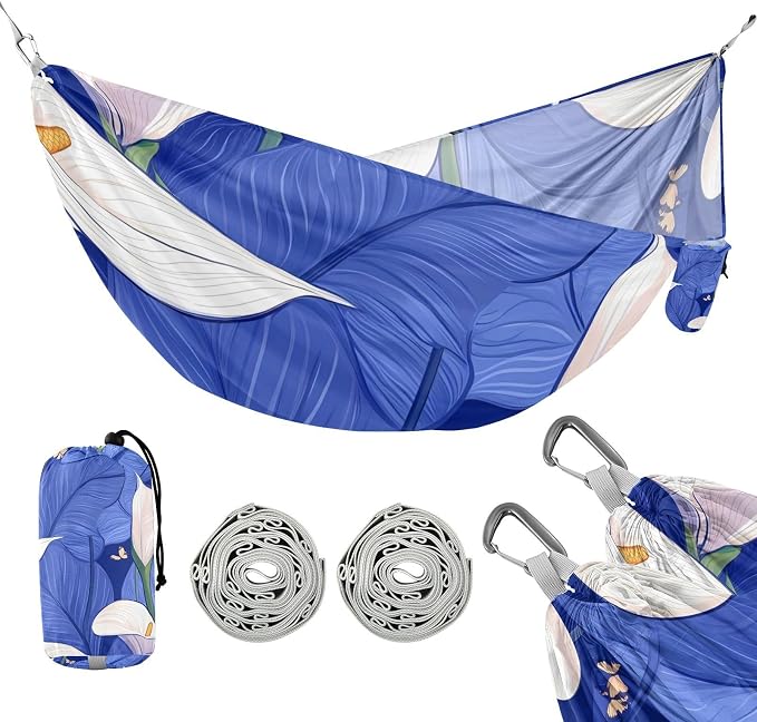 Blue Calla Lily Floral Print Hammocks with Portabl Carry Bag Indoor Hammock for Outside Patio Garden