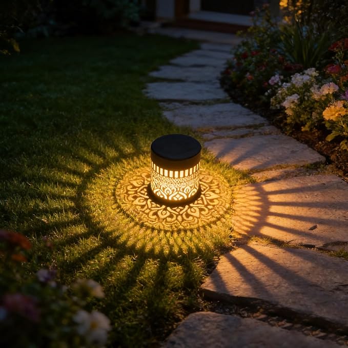 4 Pack Solar Fence Lights Outdoor, Decorative Solar Wall Lights with Mandala Pattern, IP65 Waterproof LED Wall Sconce Lantern for Garden Yard Fence Decor, Patio Pathway, Gift for Women Mom