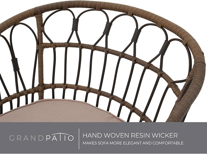 Grand patio 5-Piece Patio Conversation Sets with Cushion, Outdoor Bistro Set with Wicker Chairs & Round Table for Balcony, Patio, Deck, Tan