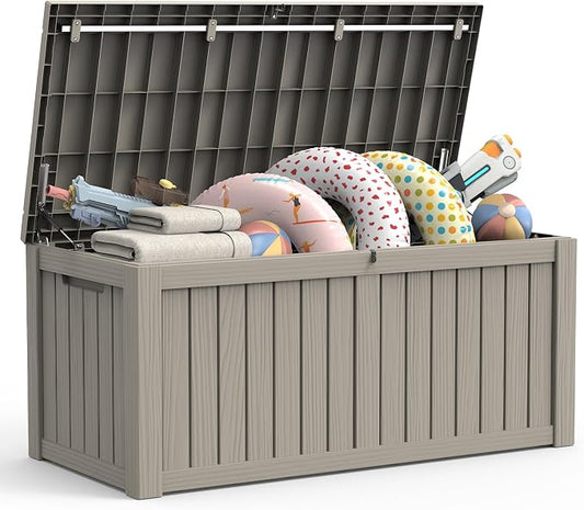 Outdoor Large Storage Cabinet Deck box, 150 Gallons Waterproof Heavy Duty Deck Box, Lockable Patio Storage box for Garden Tools, Lawn Mower, Bike, Trash Cans, Pool Supplies