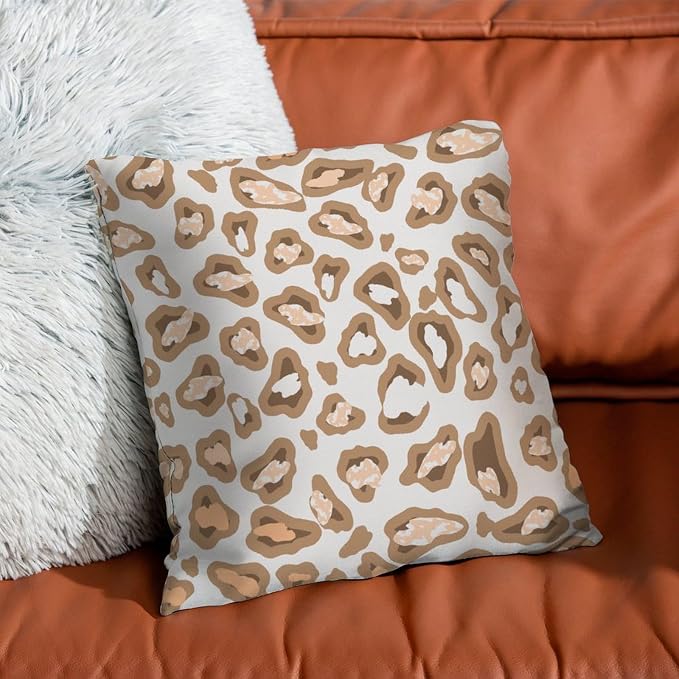 Chinoiserie Cheetah Print Throw Pillow Covers Light Brown and Light Gray Throw Pillow Cover Farmhouse Decorative Cushion Cases Home Decor for Patio Tent Couch 16x16 in