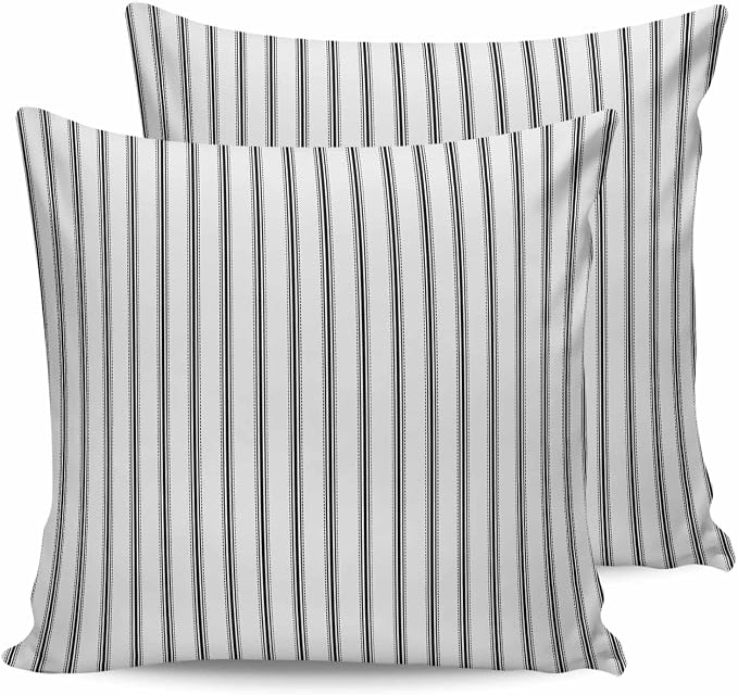 Outdoor Waterproof Throw Pillow Covers Set of 2 Black Stripe Pillowcases 16x16 Inches Vertical Striped Patio Decorative Pillows Cushion Case Patio Pillows for Couch Bed Chair Garden