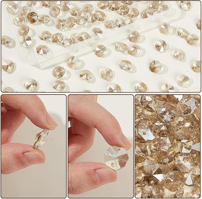 1 Box 120Pcs K9 Crystal Glass Beads 14mm Crystal Glass Octagon Beads 2 hole Chandelier Prisms Light Grey Hanging Pendants for DIY Crafts Curtains Lamps Wedding Decoration Suncatcher Ornaments