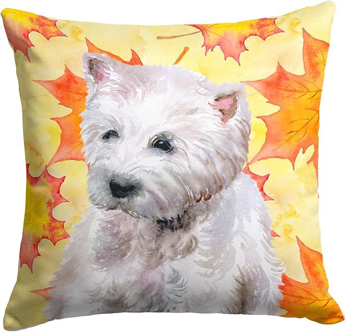 Caroline's Treasures BB9962PW1414 Westie Fall Fabric Decorative Pillow, Yellow Machine Washable, Indoor Outdoor Decorative Pillow for Couch, Bed or Patio, 14Hx14W
