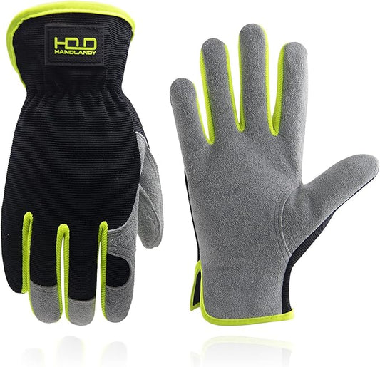 HANDLANDY Leather Gardening Gloves, Leather Work Gloves for Men Women | Durable Utility Men Women Garden Yard Working Glove, for Landscaping, Mechanic, Construction, Driving, Farming, Ranching