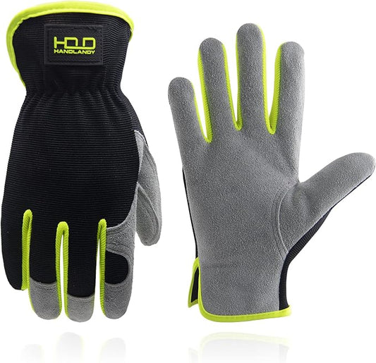 HANDLANDY Leather Gardening Gloves, Leather Work Gloves for Men Women | Durable Utility Men Women Garden Yard Working Glove, for Landscaping, Mechanic, Construction, Driving, Farming, Ranching