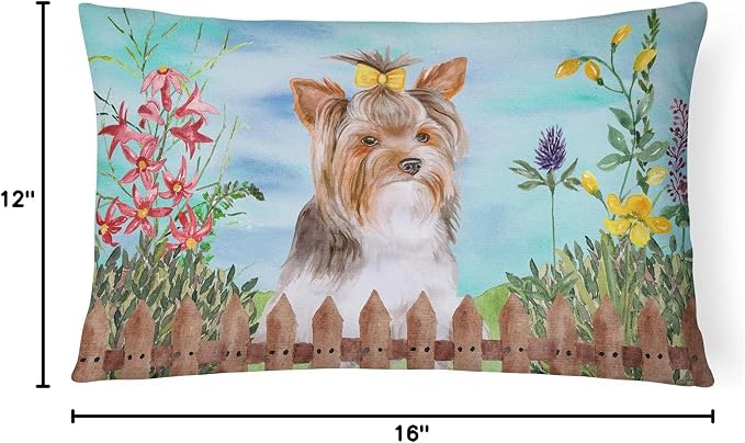 Caroline's Treasures CK1285PW1216 Yorkshire Terrier #2 Spring Canvas Fabric Decorative Pillow Machine Washable, Indoor Outdoor Decorative Pillow for Couch, Bed or Patio, 12HX16W