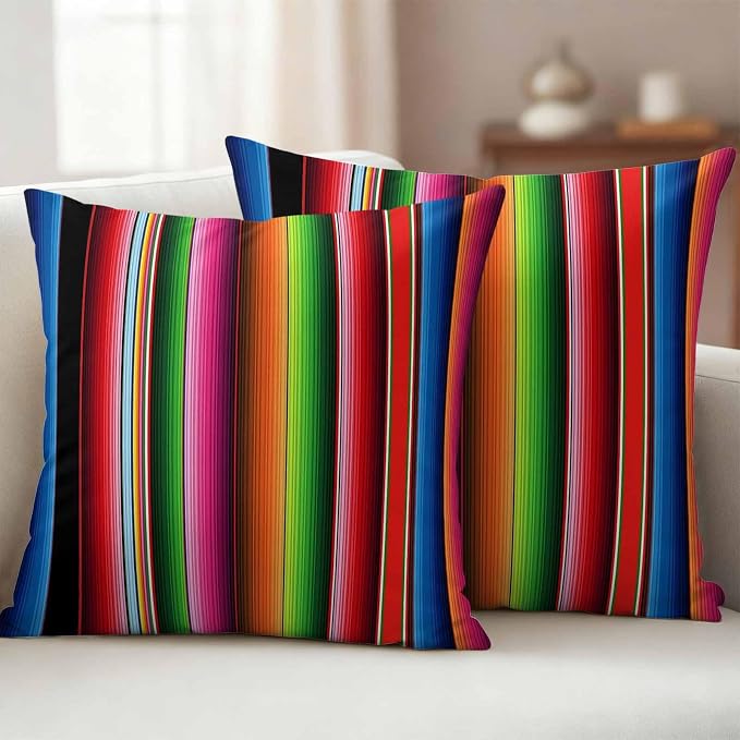 Red Green Blue Striped Outdoor Pillow Covers 16x16 Inch Throw Pillow Covers Set of 2 Waterproof Decorative Pillow Cases Modern Abstract Striped Cushion Covers for Patio Furniture Garden Couch Sofa
