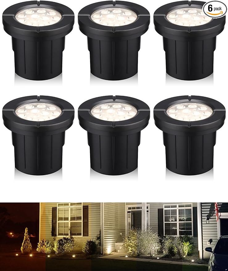 LEONLITE Dia. 4 Inch 5CCT Well Lights Landscape LED In Ground, 5 Color Temperature Selectable, 12-24V AC/DC CRI90 Low Voltage Outdoor Garden Landscaping, Aluminum Housing, Black, Pack of 6