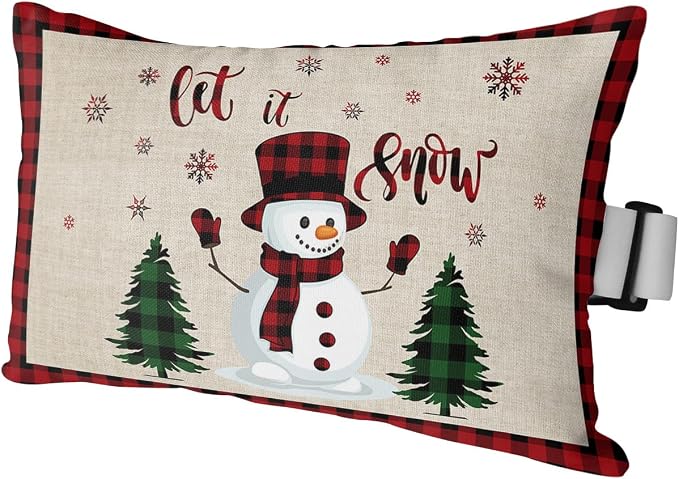Outdoor Pillows Covers with Inserts Merry Christmas Cute Snowman with Xmas Tree Waterproof Recliner Pillow with Adjustable Strap Throw Pillows for Patio Furniture Pool Lounge Chair, 11x16 inch, 1PCS