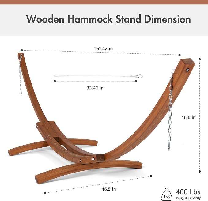 ANOW 13.5FT Curved Wood Hammock Stand Only, Heavy Duty Larch Wood Hammock Arc Stand with 2 Chains, 4 Carabiners and 4 Balance Ropes, 400 LBS Weight Capacity