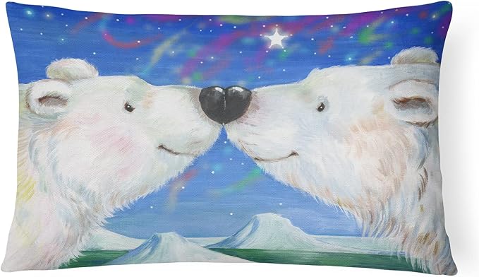Caroline's Treasures CDCO0487PW1216 Polar Bears Polar Kiss by Debbie Cook Canvas Fabric Decorative Pillow Machine Washable, Indoor Outdoor Decorative Pillow for Couch, Bed or Patio, 12HX16W