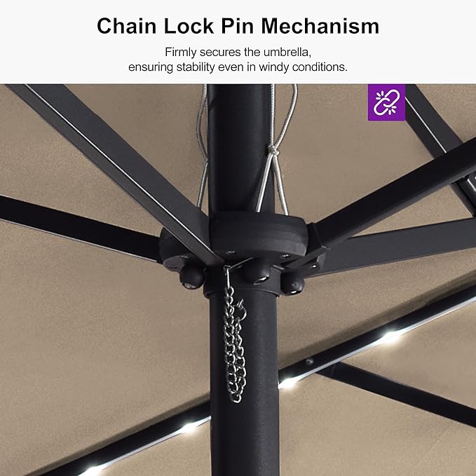 PURPLE LEAF 15ft Double-Sided Patio Umbrella with Base and Solar Lights Outdoor Market Umbrella with Crank Handle Rectangle Umbrella for Backyard Pool Garden Deck, Khaki