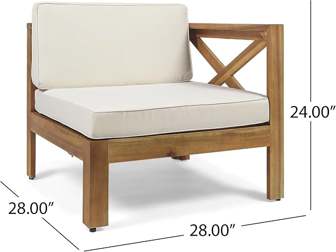 Merax Patio Furniture Set L-Shape Sofa with Table and Cushions for 3-Person, Acacia Wood Outdoor Conversation Set for Patio Deck Backyard Poolside (Beige)
