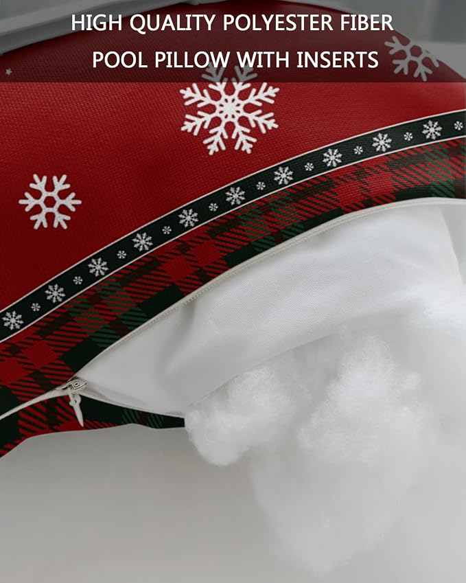 Outdoor Pillows Covers with Inserts Christmas Elk Snowflake Plaid Border Waterproof Recliner Pillow with Adjustable Strap Throw Pillows for Patio Furniture Pool Lounge Chair, 11x16 inch, 1PCS