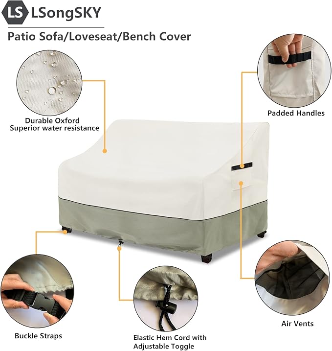 Patio 3-Seater Sofa Cover,Outdoor Couch Cover Fits up to 76W x 32.5D x 33H Inches,100% Waterproof Heavy Duty Patio Furniture Covers,Beige & Gray-Green