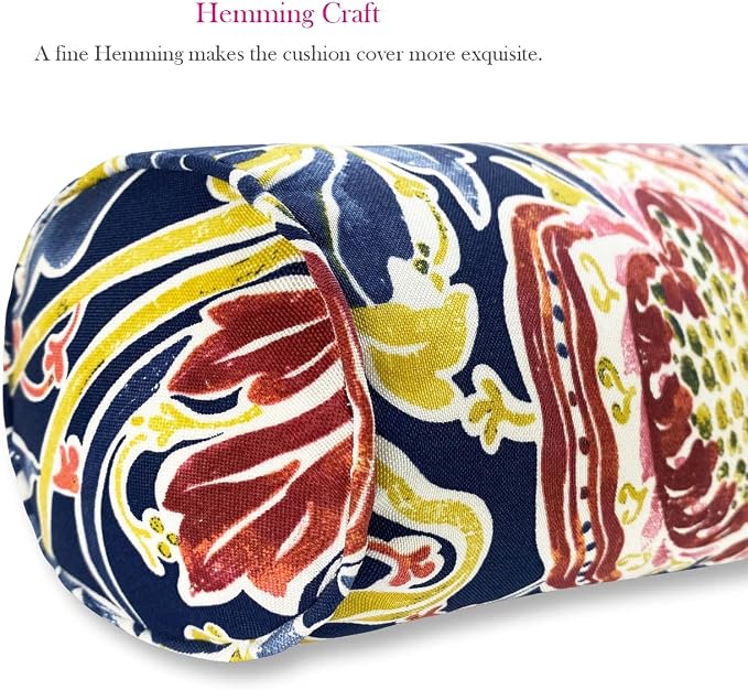 Outdoor Waterproof Decorative Bolster Pillows with Inserts for Patio Furniture, 20x6 Inch Fade Resistant Patio Garden Neck Roll Cushions for Couch Bed Sofa, Jacobean Navy
