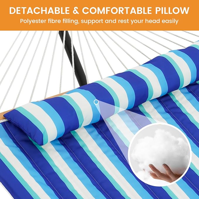 Lazy Daze Hammocks 2 Person Hammock Pad and Pillow Set, Double Polyester Quilted 78" x55" Replacement Pad for Rope Hammock, Ocean Stripes