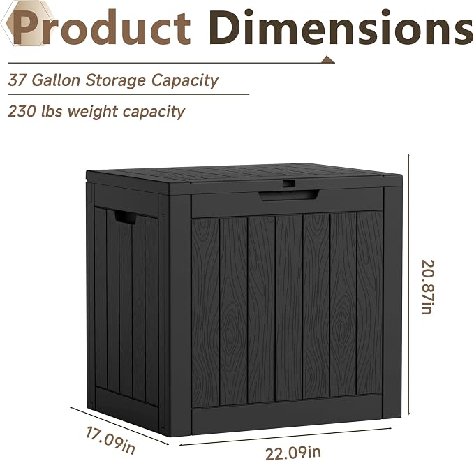 Deck Box Large Outdoor Storage for Patio Furniture,Outdoor Cushions,Garden Tools and Pool Supplies,Waterproof,Resin,Lockable (Black, 37 Gallon)