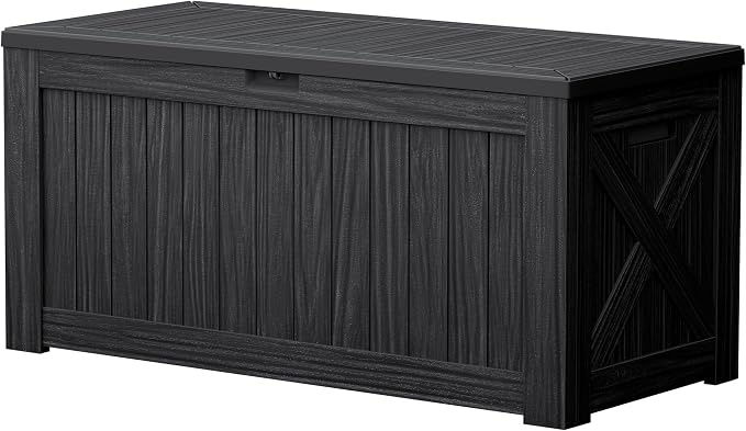 Devoko 120 Gallon Deck Box Resin Outdoor Storage Box Waterproof for Patio, Large Outdoor Storage Bench Lockable for Outside (Black)