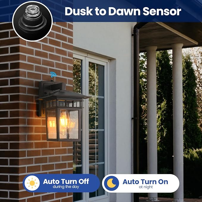 Dusk to Dawn Exterior Wall Sconce Set of 2 Brown Outdoor Porch Light