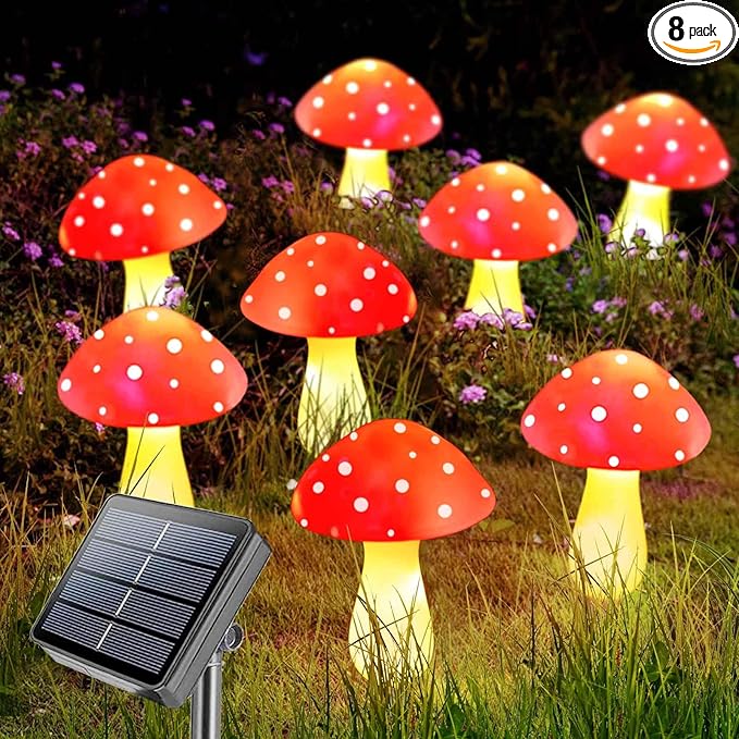Homeleo 8-Pack Red Mushroom Solar Lights for Outdoor Garden Decor