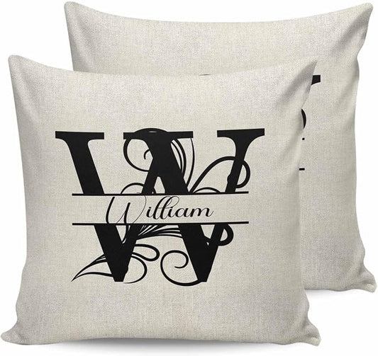 Personalized Gifts for Women/Men, Custom Pillow Case with Name Outdoor Waterproof Pillowcase, Letter W Customized Pillow Cases for Patio, Monogram Words Customs Pillow Cover 18" x 18", 2 Pcs