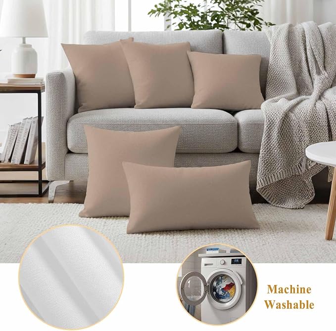 Outdoor Pillow Covers 18 x 18 Inches, Beige Solid Color Waterproof Throw Pillow Cover Set of 2, Aesthetics Contemporary Luxury Decorative Square Cushion Covers for Patio/Couch/Garden