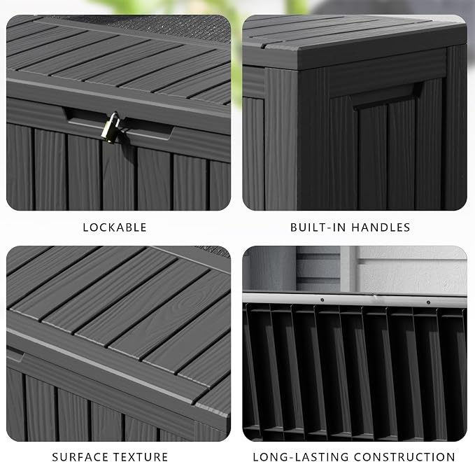 85 Gallon Resin Deck Box, Outdoor Waterproof Storage Containers, Lockable Patio Storage Box For Furniture, Gardening Storage With Lids (Black)
