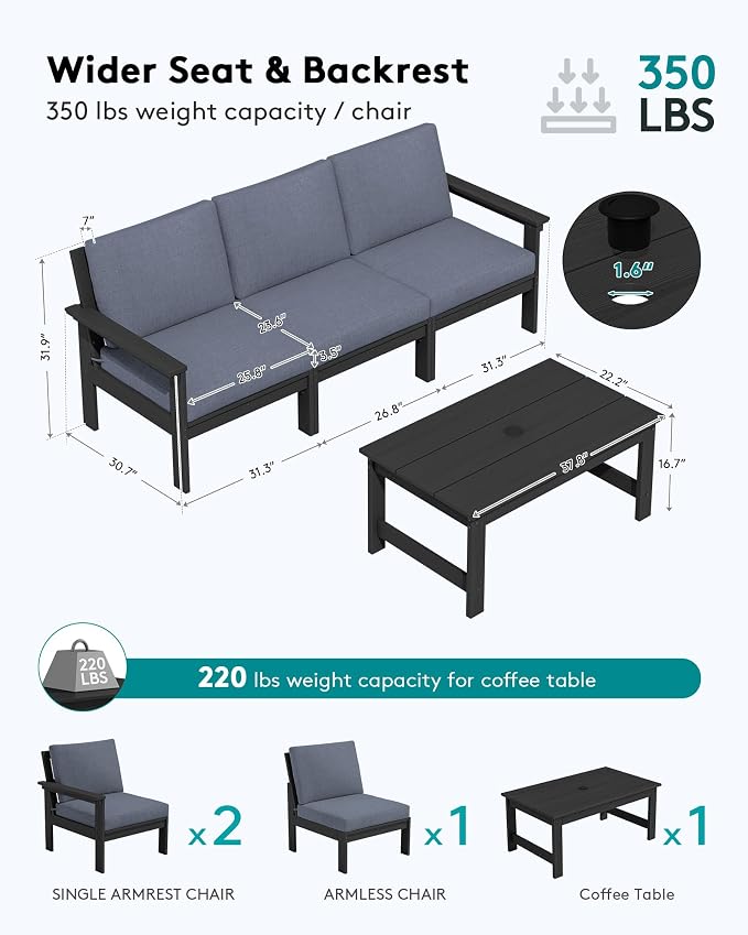 SERWALL HDPE Outdoor Couch with Coffee Table
