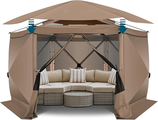 COBIZI 12x12 FT Pop Up Canopy Extendable Tent, Gazebos On Clearance with Removable Roof, Screened in Gazebo with sidewalls, Screen Tents Portable carpas para Patio for Outdoor Camping,Backyard,Khaki