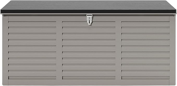 HUGROVE Resin Deck Box, 130 Gallon Outdoor Storage Box with Lockable Lid, Waterproof Patio Storage for Garden Tools & Outdoor Accessories (Light Gray)