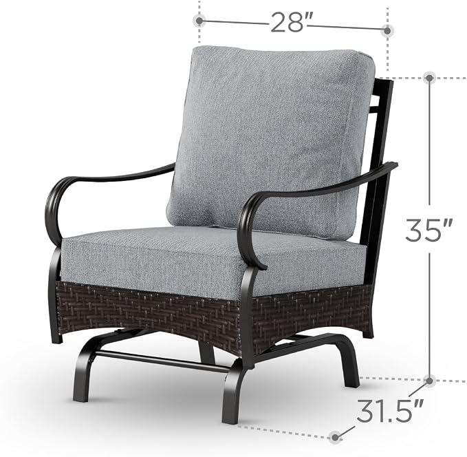 PHI VILLA Rocking Patio Sofa Chairs - 2 PCS Outdoor Rocking Armchairs, Patio Seating with High Back Deep Seat for Porch Deck Balcony