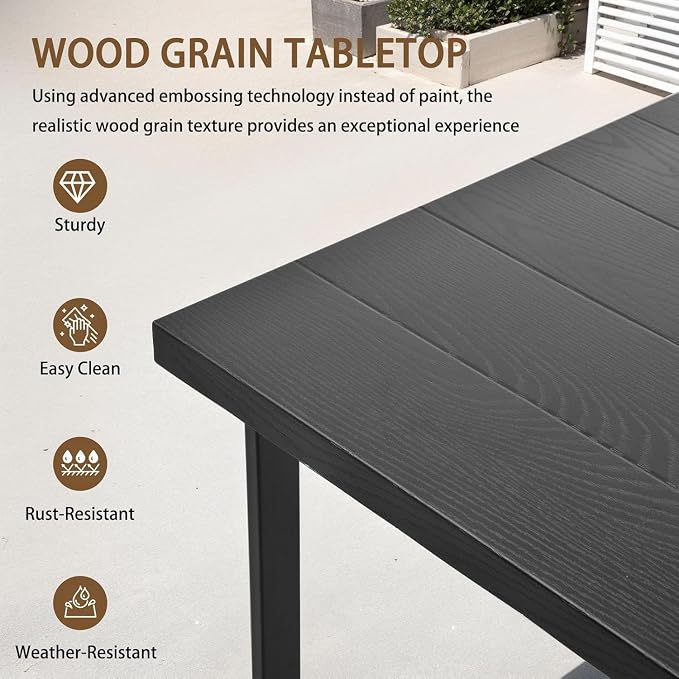 7-Piece Patio Dining Table and Chair Sets, Outdoor Metal Dining Furniture Set with Umbrella Hole, 6pcs Patio Chairs with Cushions for Backyard, Deck (Black/Brown, 7Pcs)