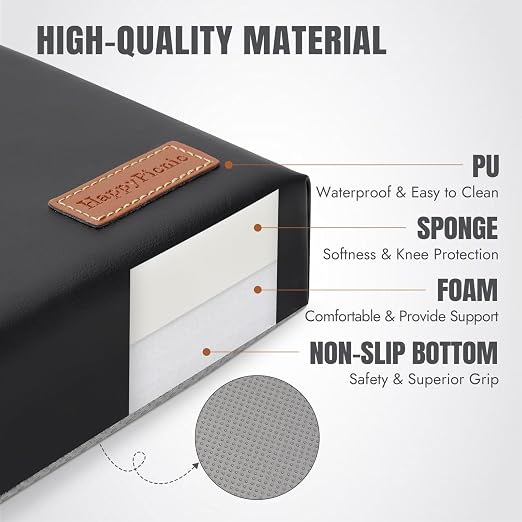 HappyPicnic Waterproof Garden Kneeling Pad, 2in Thick, Black, 1 Pack | Soft High-density Foam knee support, with Handle, Easy to Clean, Non-slip, for Gardening, Yoga, Prayer, Housework, Exercise