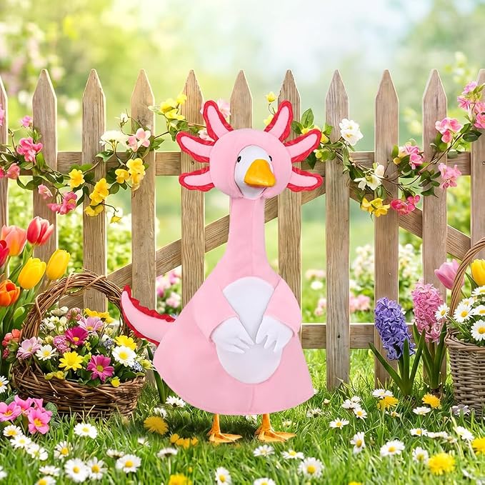 Axolotl Porch Goose Outfits for 23" Porch Goose Holiday Lawn Goose Cement or Plastic Statue Pink Salamander Costume for Outdoor Yard Lawn Patio Decor (Pink)