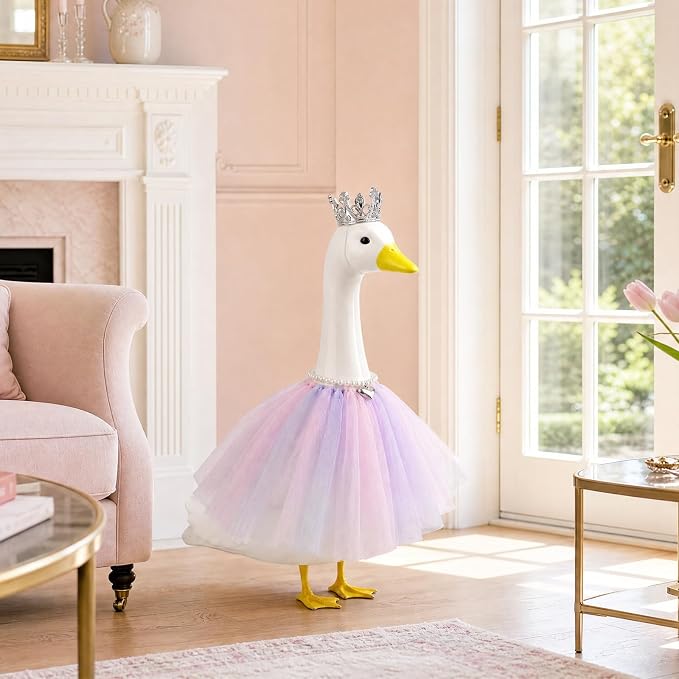 Princess Porch Goose Outfits, Summer Goose Clothes Fits 17-23 In Geese | Cute Goose Outfit Costume with Tutu Skirt for Outdoor Garden Lawn Art Decor(Purple)